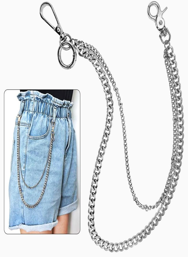 Keromtein Pants Chain for Men and Women, Pocket Wallet Chain for Men Boys Hip Hop Punk Jeans, Double Layer Trousers Belt Loop Biker Chains Key Chains Goth Accessories Eboy Egirl Cool( Stainless Steel, Silver) - Image 1